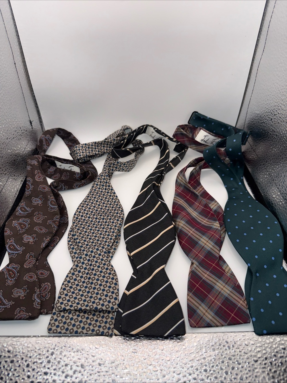 Assorted Men’s Self-Tie Bow Ties in Green, Plaid, Black, Beige & Brown